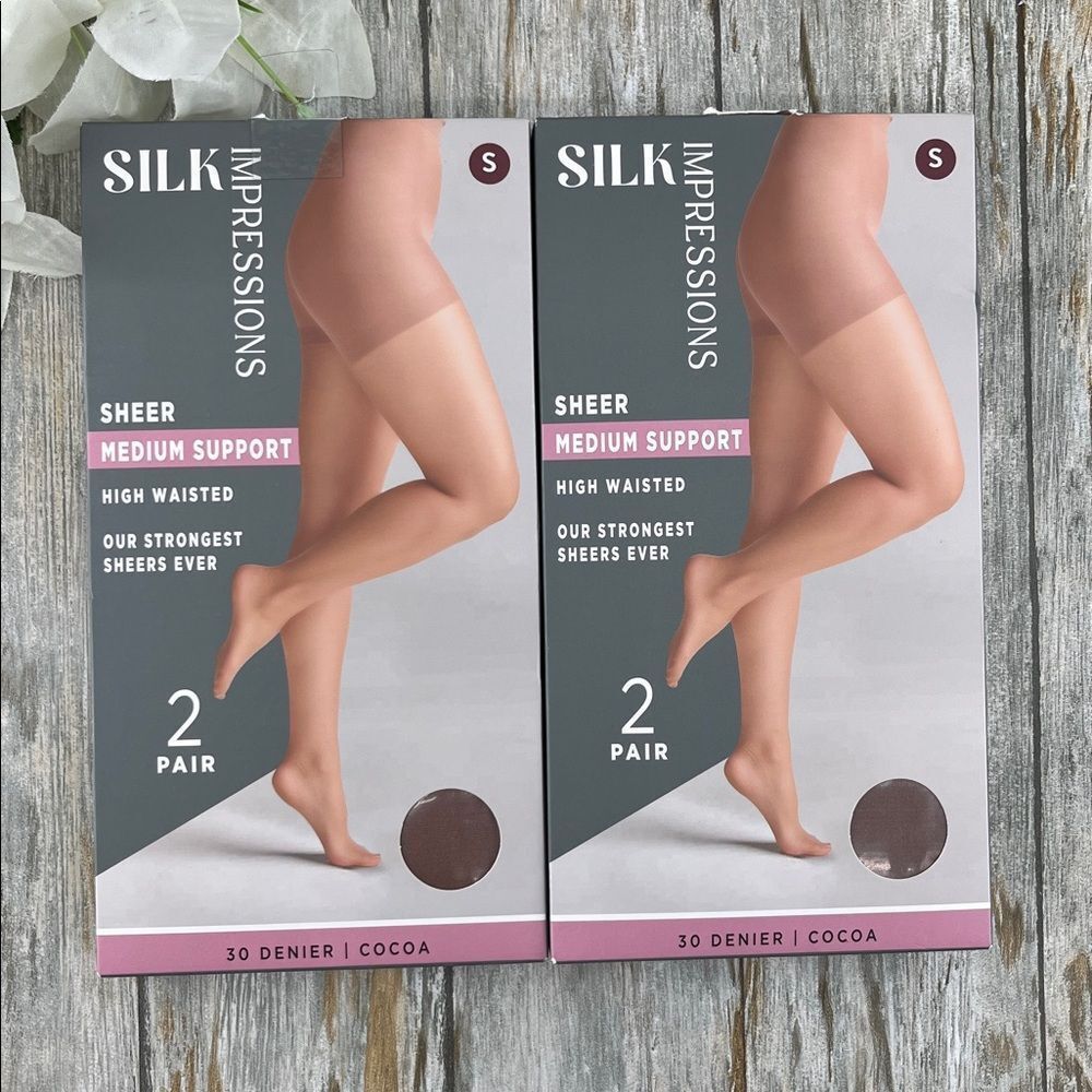 Silk Impressions Shimmer Sheer Pantyhose Stockings 30 Denier Sheer 2, 2-Packs S